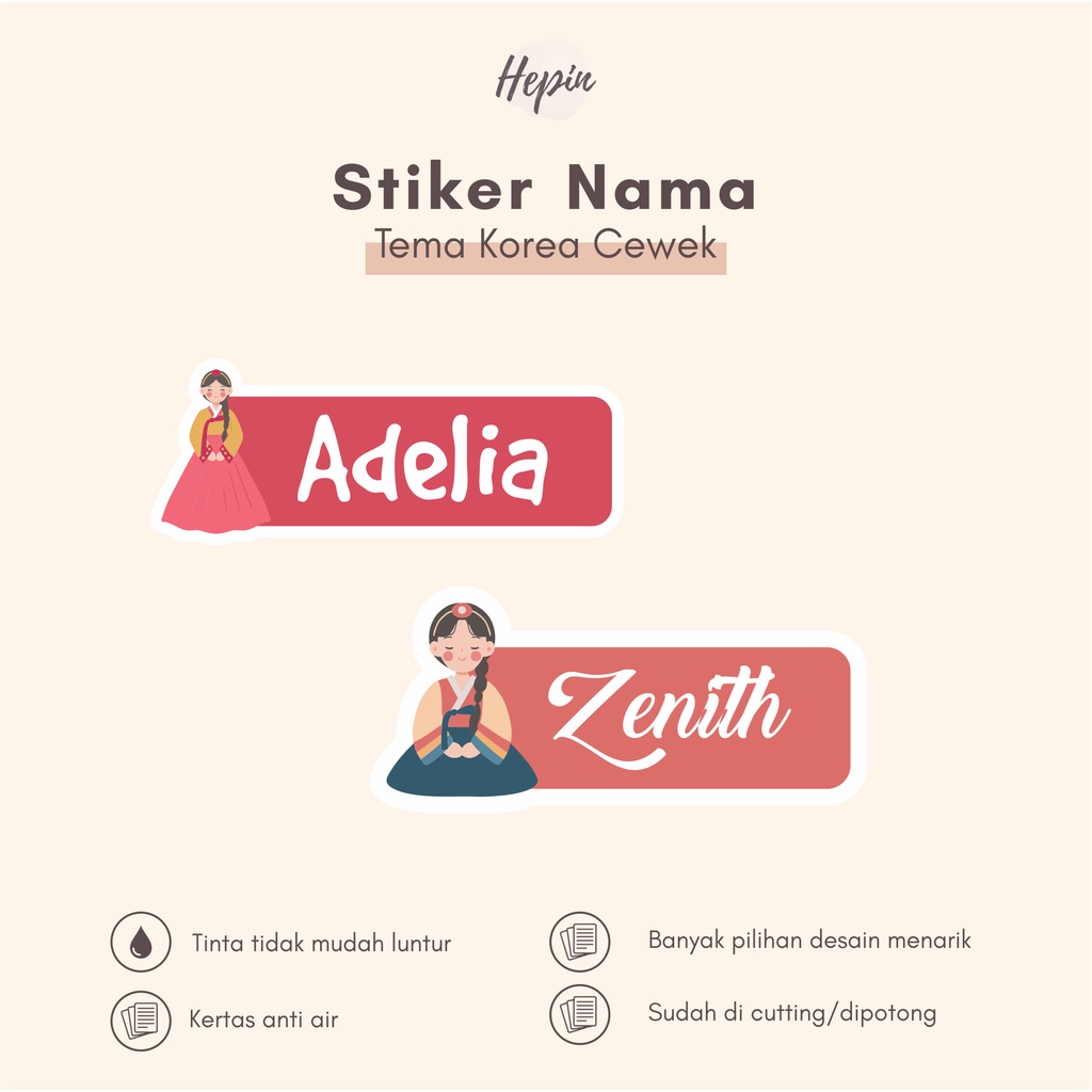 

(90 - 120 pcs) Stiker nama Korea Cewek (tanpa minimal order) / Label Nama Custom