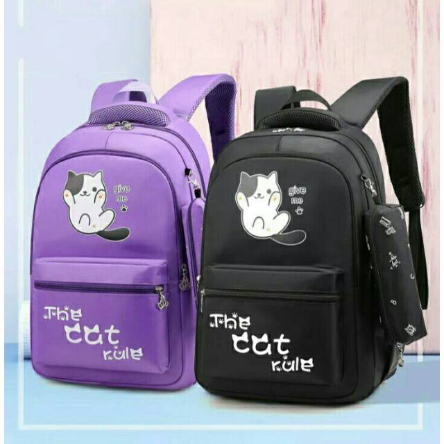 [COD] Tas Ransel Karakter Kucing Backpack Wanita Cewek Sekolah SD SMP Murah Kekinian Style Korea