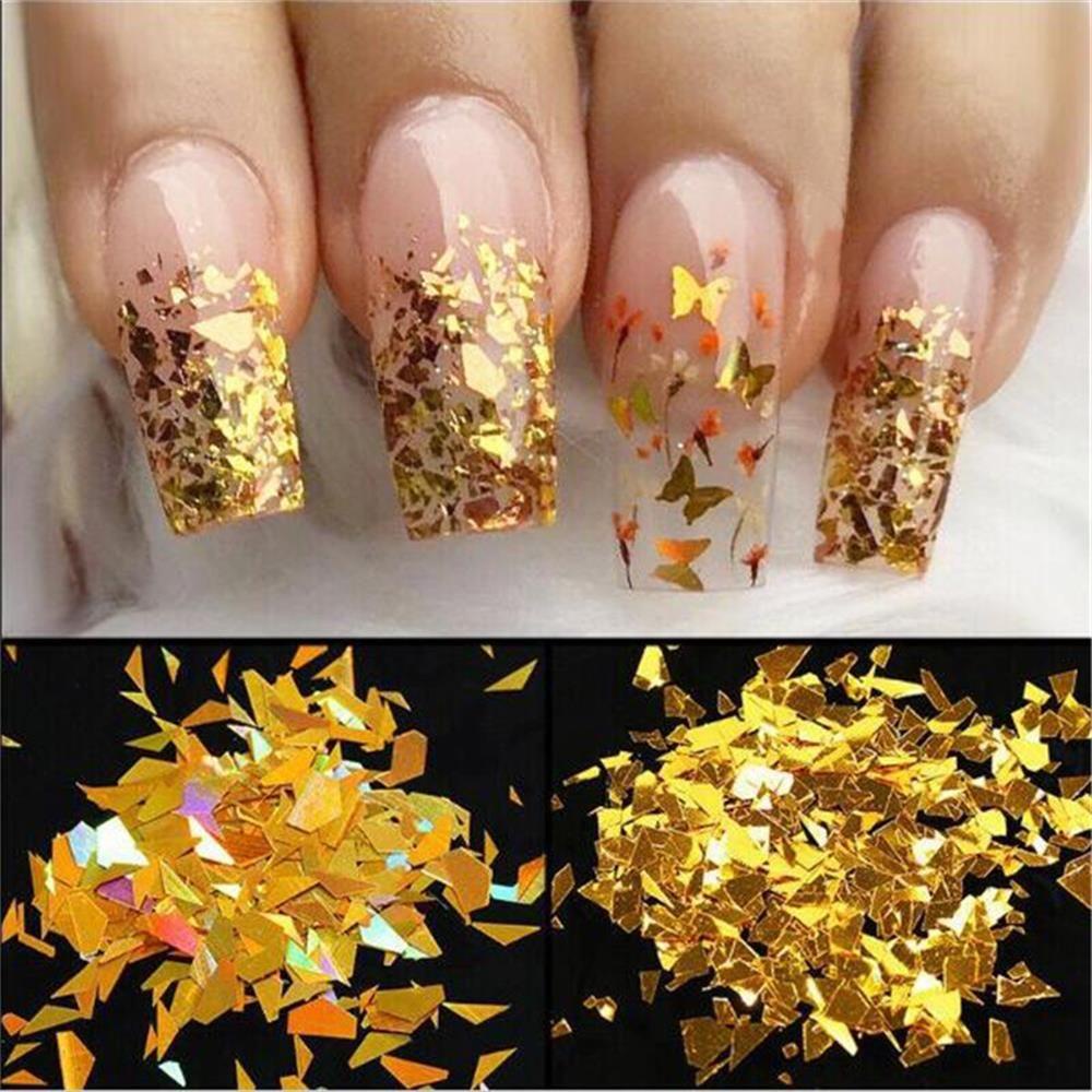 R-FLOWER Irregluar Kuku Payet Bercahaya Manicure Decor 3D Dekorasi Kuku Hologram Nail Art Glitter