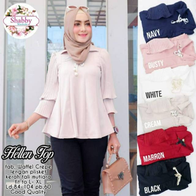 Hellen top, atasan, atasan wanita, blouse, blouse muslim, blouse modis, blouse kekinian, blouse ootd