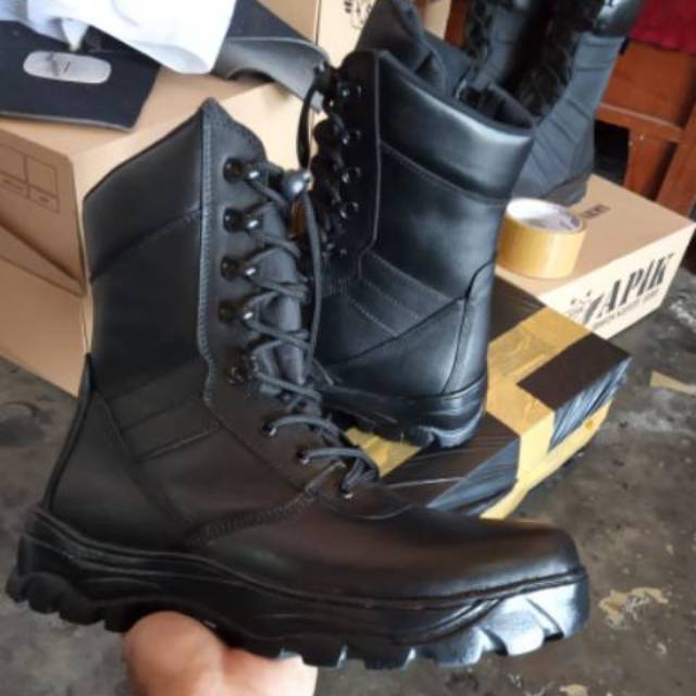 Sepatu boots pdl jatah pembagian kulit sapi asli merk apik tni ad 2016 TNI porli security pdl kulit 
