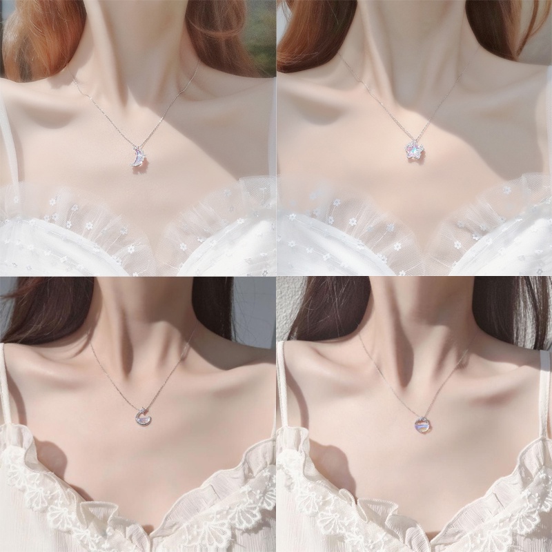 Fashion Necklace Jewelry Trendy Alloy Rhinestone Zircon Moon Star Pendant Necklace for Women