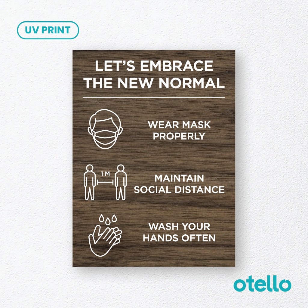 Otello - Let's Embrace New Normal Protokol Kesehatan Sign Board Kayu Print Signage