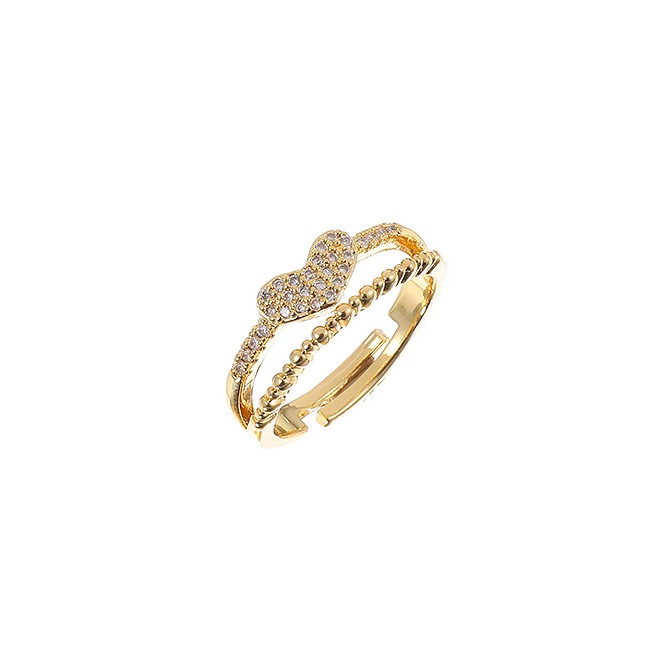 LRC Cincin Fashion Golden Copper Inlaid Zircon Love Ring V13541