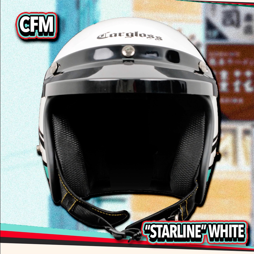 HELM CARGLOSS CFM STARLINE WHITE ORIGINAL 100% CFM MOTIF- PAKET KACA CEK DI VARIAN