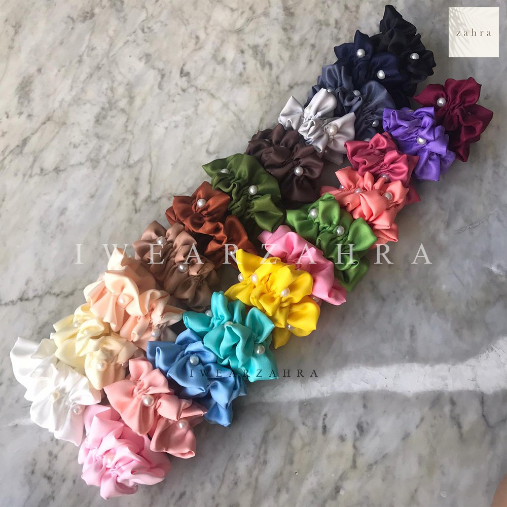 SCRUNCHIE MONTE - Ikat Rambut Cepol Cemol Kuncir Hijab Murah Iket Iketan Satin Skrunci Scrunchi Tali