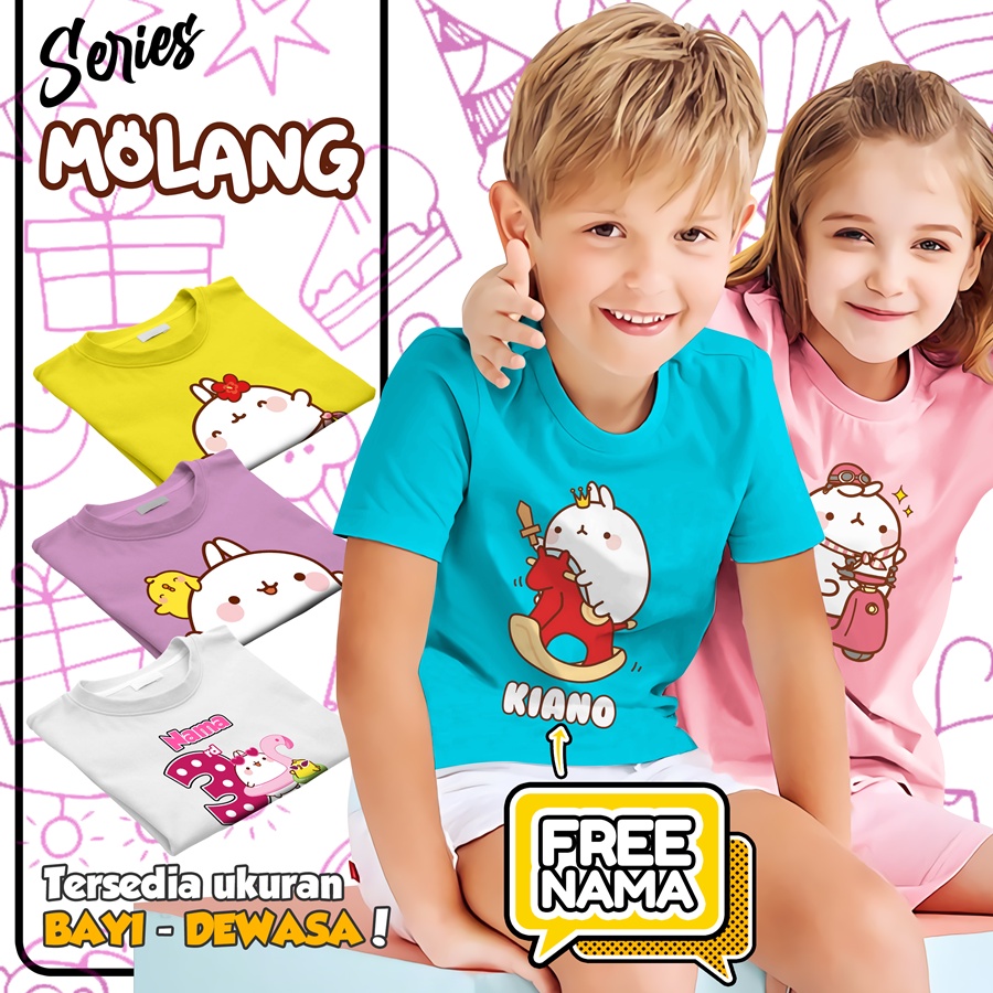 Baju Kaos ANAK DAN DEWASA MOLANG COUPLE (FREE NAMA)