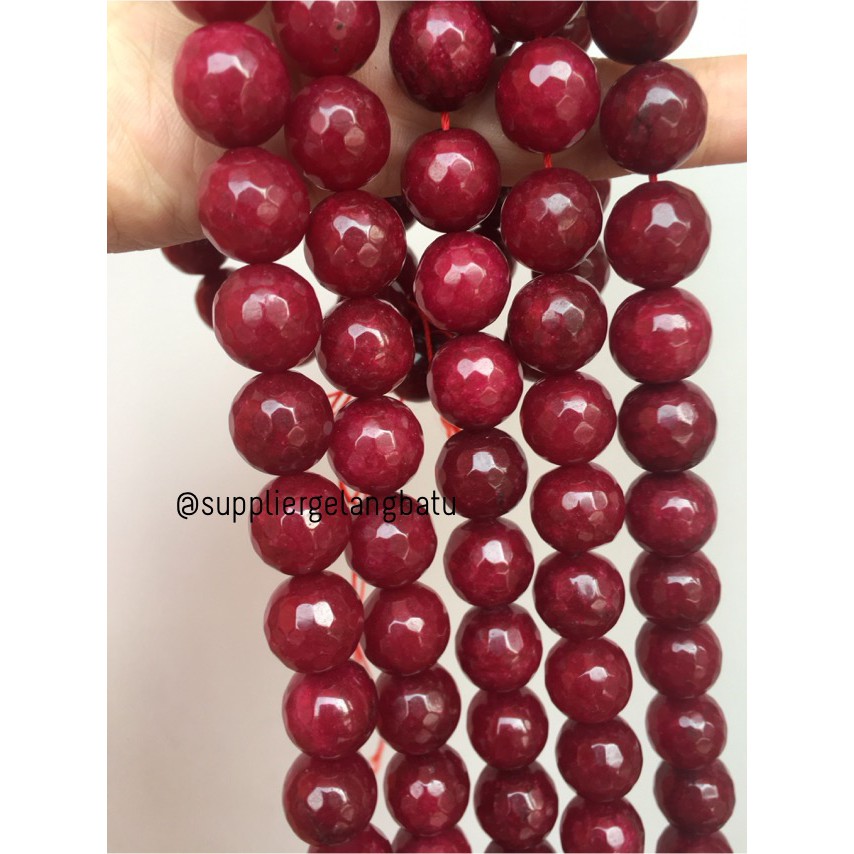 batu alam red RUBY FACETED BEADS 14mm cutting agate merah maroon rare aksesoris craft beads bahan