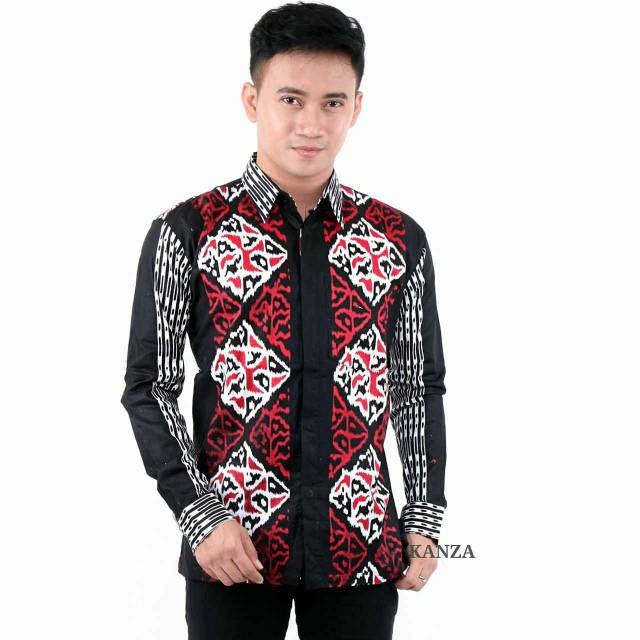 Kemeja Batik Pria Lengan Panjang Motif Toraja Merah Kantor