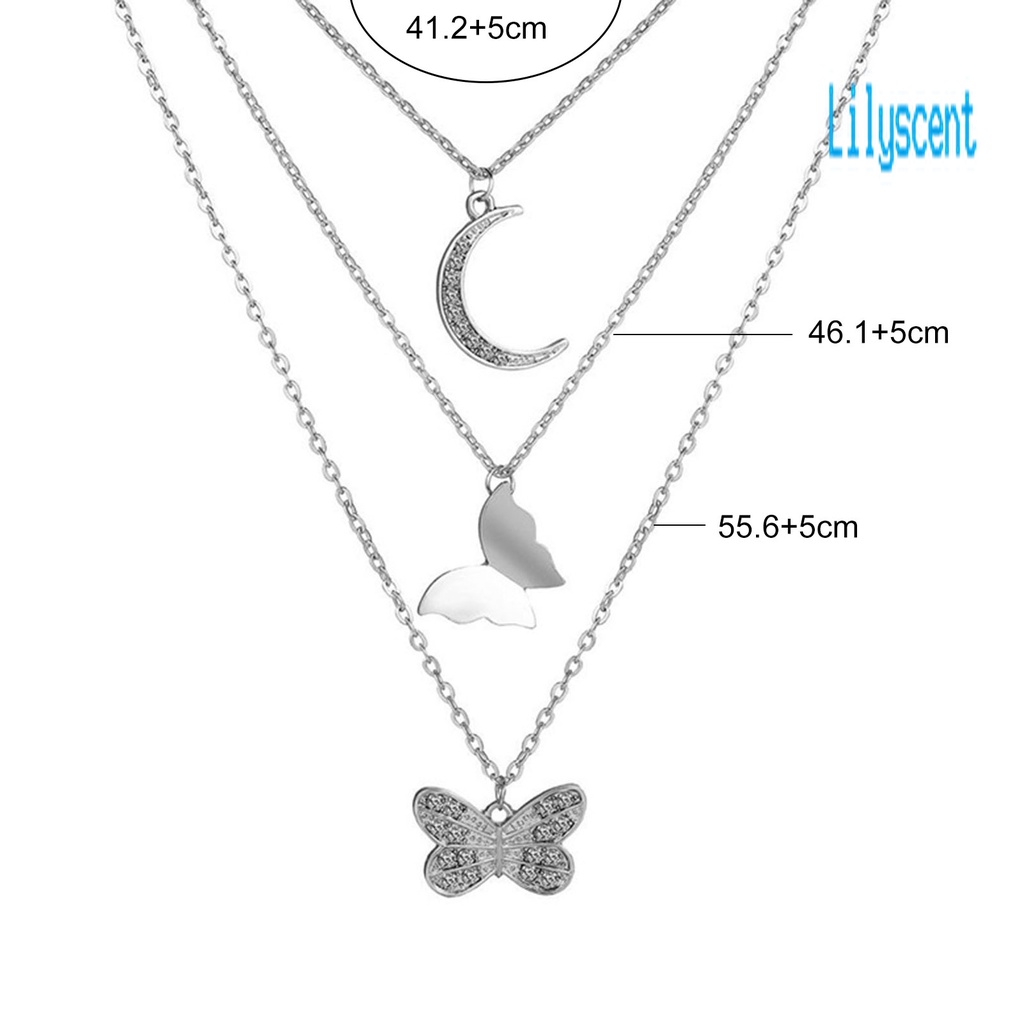 Kalung Liontin Kupu-Kupu Multilayer Warna Solid Bahan Stainless Steel Anti Karat Untuk Wanita