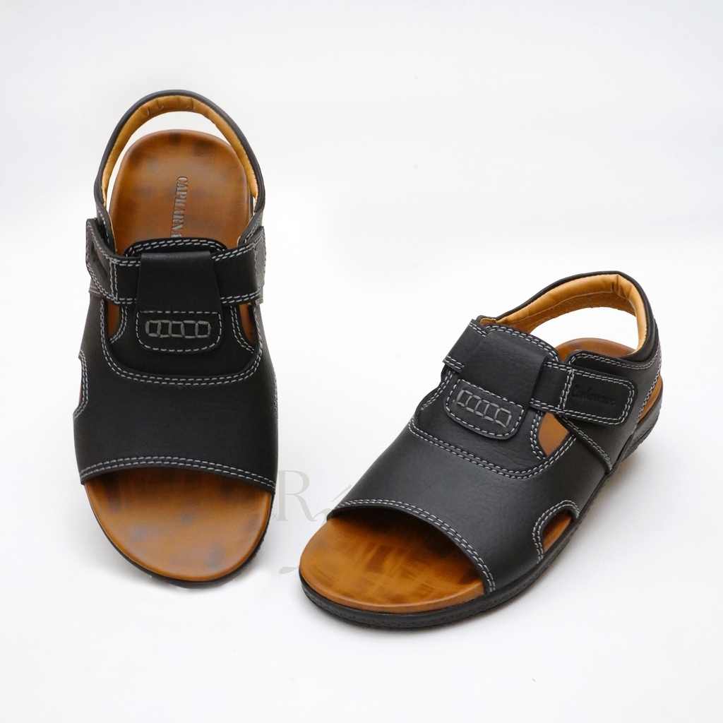 CAPHARNAUM [OSL 502] Sandal Selop Kulit Sepatu Sandal Let Belakang Pria Sendal Kasual Velcro