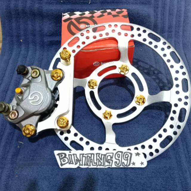 Paket Rem Depan Brembo 2p / 2piston Big Logo Supra 125 dan Karisma Cakram coak lubang 4