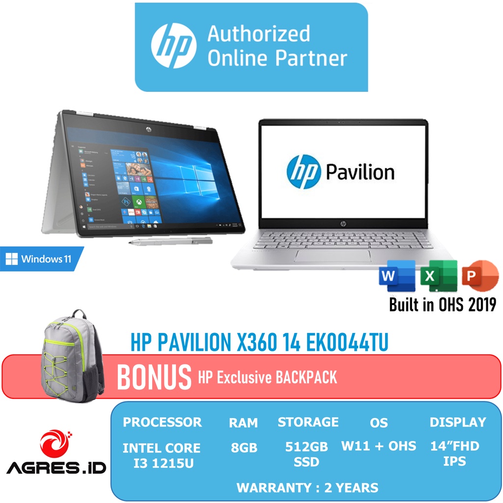 Jual HP PAVILION X360 14 EK0044TU 2IN1 / I3 1215U / 8GB 512SSD / W11 ...