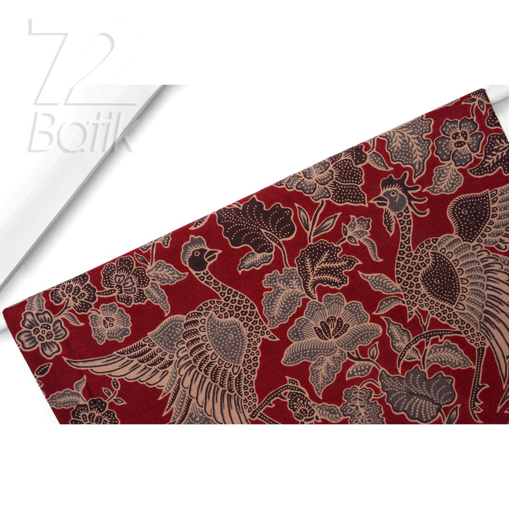 KAIN BATIK PREMIUM Bahan Katun Motif Dwi Cendrawasih Warna Merah Abang Coklat 728923 Cap 72 Jarik Jarit Samping Kebat Panjang Batik Katun Modern Premium Bahan Seragam Batik Pernikahan Kantor Keluarga Murah Kamen Jadi Batik Bali Lembaran