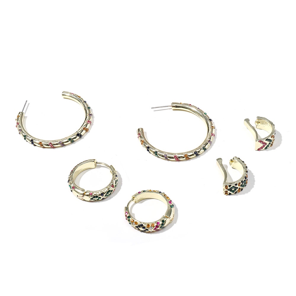 Retro Gaya Etnik Enamel Lingkaran Warna Diamond-studded Striped Ear Clip Earrings untuk Wanita