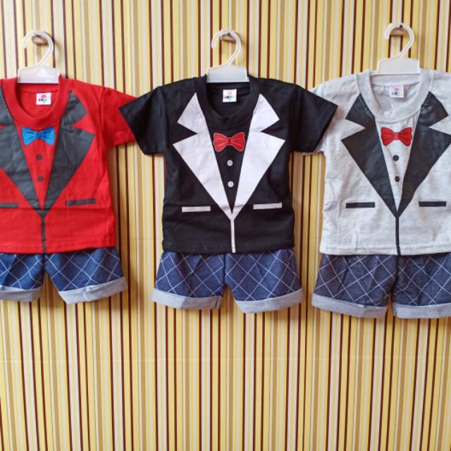 Setelan kaos  oblong  motif jas anak  laki laki lucu  usia 1 2 