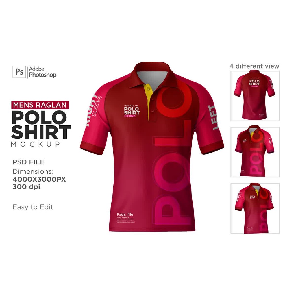 Raglan Sleeve Poloshirt Mockup Set - Photoshop