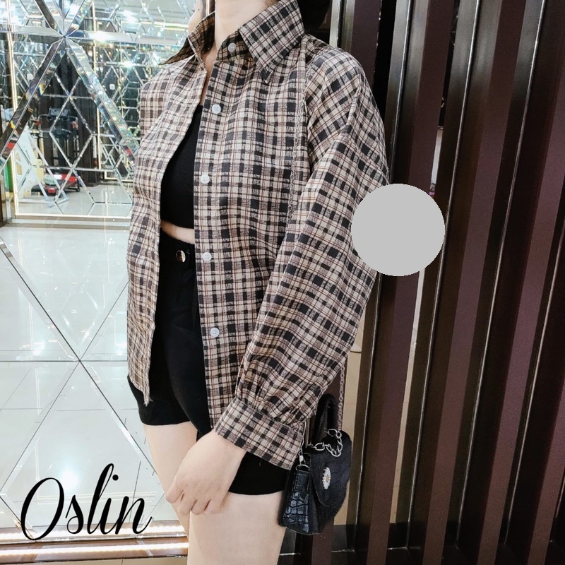 FDM-RR- KEMEJA OSLIN OVERSIZE WANITA / KEMEJA WANITA-HB  COKLAT
