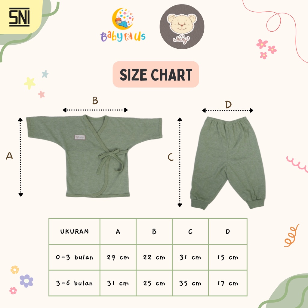 Kimono Panjang Set Nary Baby - Set Kimono Bayi Lengan Panjang Celana Panjang Bahan Kaos 0-3 3-6 bulan