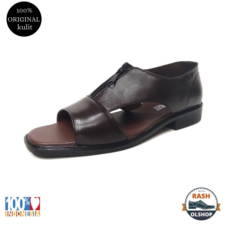Sepatu sandal kenip pria bahan kulit asli modl sleting sepatu bapak bapak
