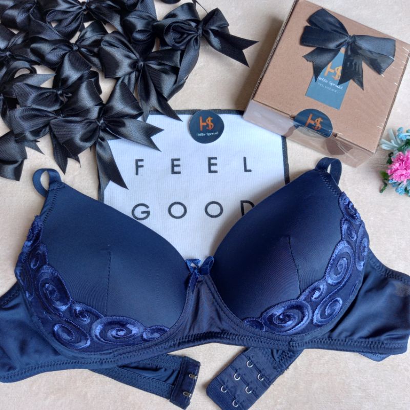 Hello spesial - Bra wanita tanpa kawat series biru navy premium