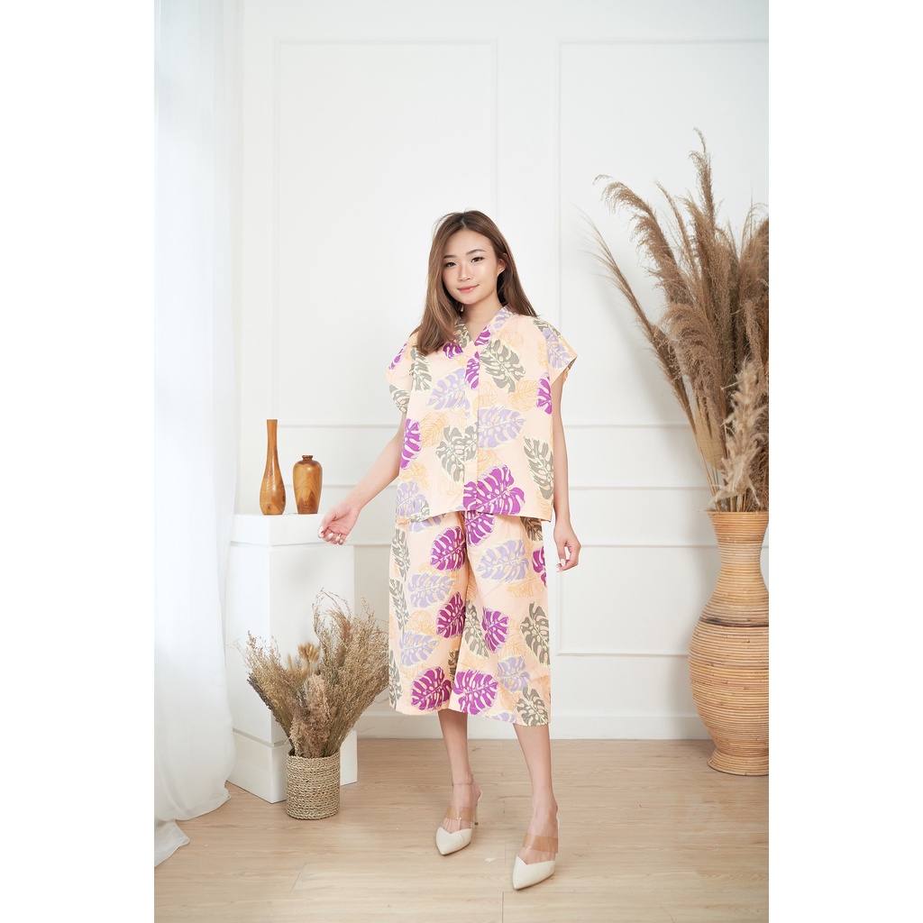 IZANY Piyama Dewasa Kimono Kulot / SET Kimono Kulot V Banyak Motif-SWIS ORANGE