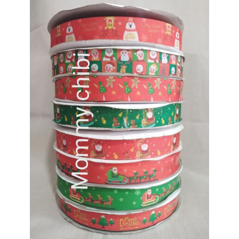 Pita natal grossgrain motif  2.5 cm rol 20 yard hiasan dekorasi hampers parcel christmas ribbon