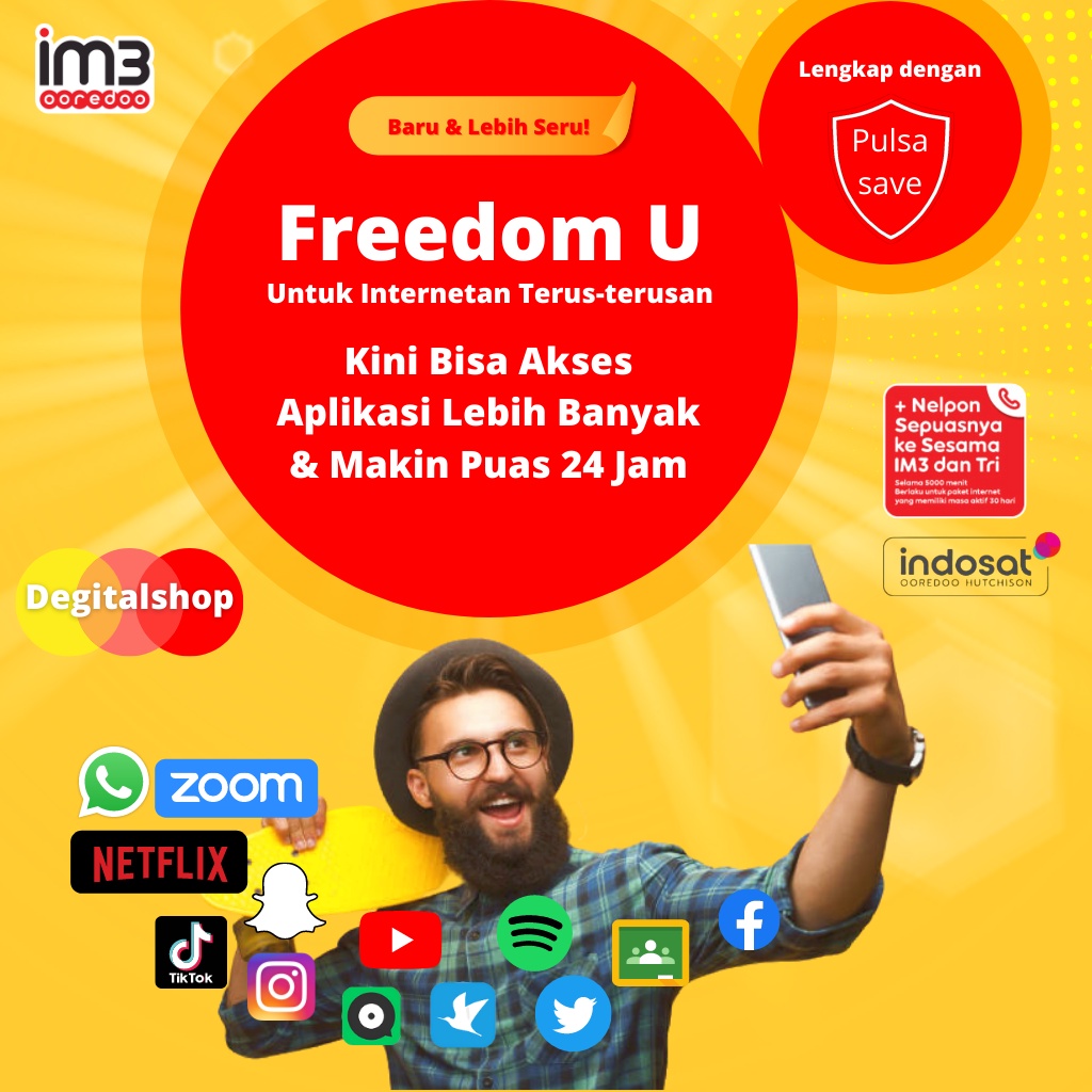 Paket Data Kuota Freedom Unlimited Indosat Ooredoo/30 Hari