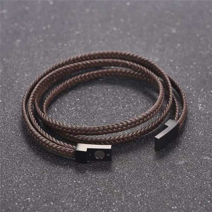 Genuine Leather Multi Layer Clasp Magnet Brown Color - 18,5cm