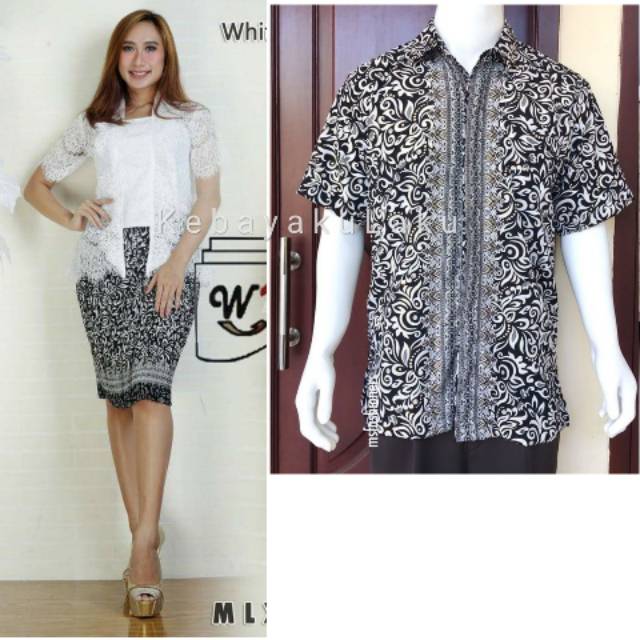 Set.Kebaya Couple Brokat Pendek Putih