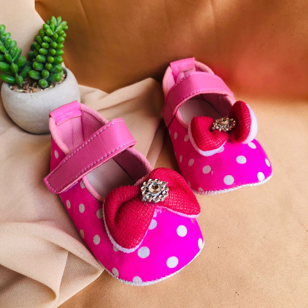 Sepatu PRE TALI SLIP Prewalker Bayi Perempuan Umur 0 Bulan - 18 Bulan Model Perekat Velkro Pita Baby Girl Lucu Murah PRE POLKA NDOL