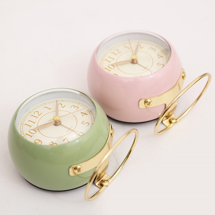 Jam Alarm Kecil Warna Macaron Bahan Alloy Gaya Nordic Retro Dengan Lampu Malam Untuk Dekorasi Rumah