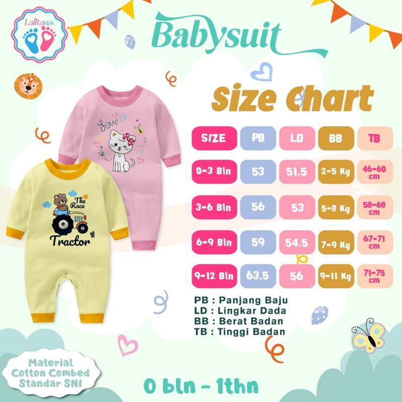 BABYSUIT 1 PAX ISI 2 PCS  (FREE BOX) LALITA KIDS size NB-1 Tahun / jumper bayi new born dan balita / jumpsuit baby