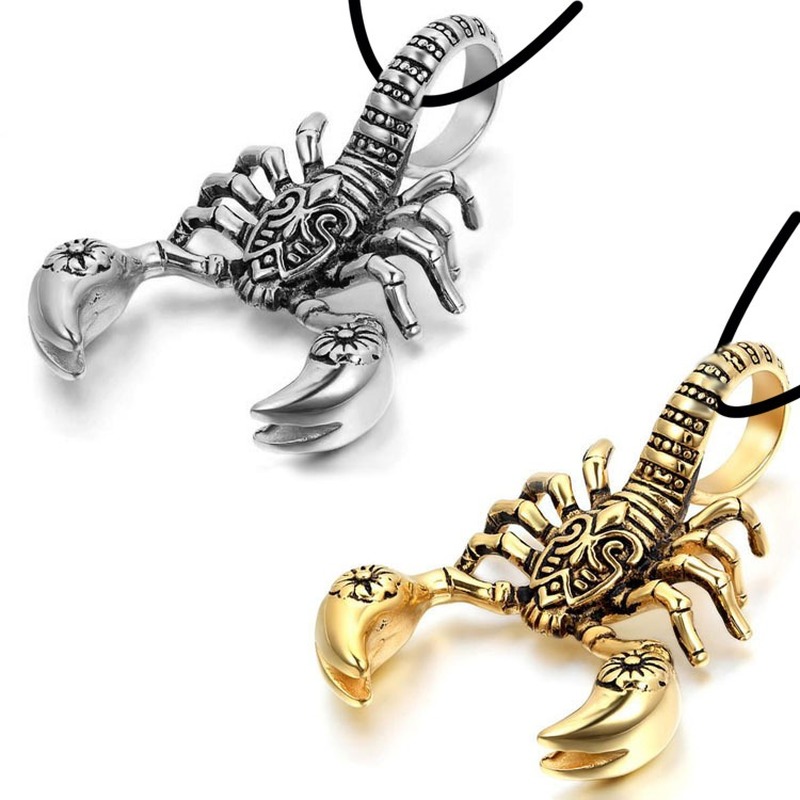 Kalung Tali Kulit Liontin Kalajengking Bahan Stainless Steel Gaya Vintage Punk Untuk Pria