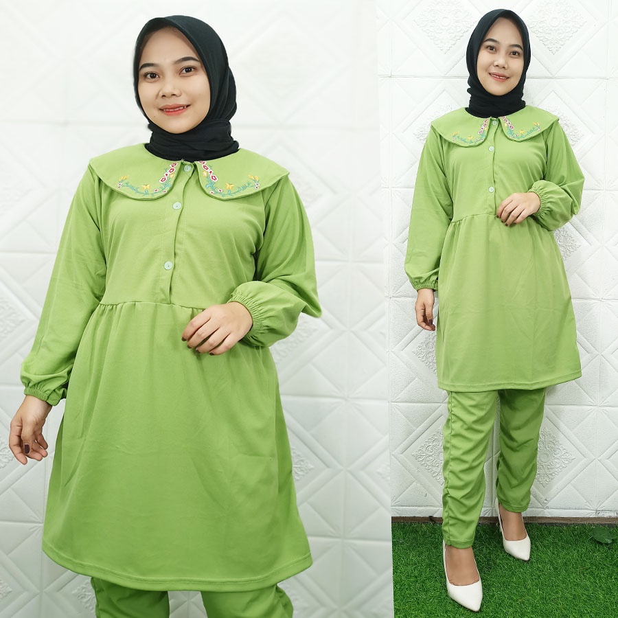 SETELAN TUNIK BUSUI + CELANA ZUVIA BORDIR KERAH GL FASHION