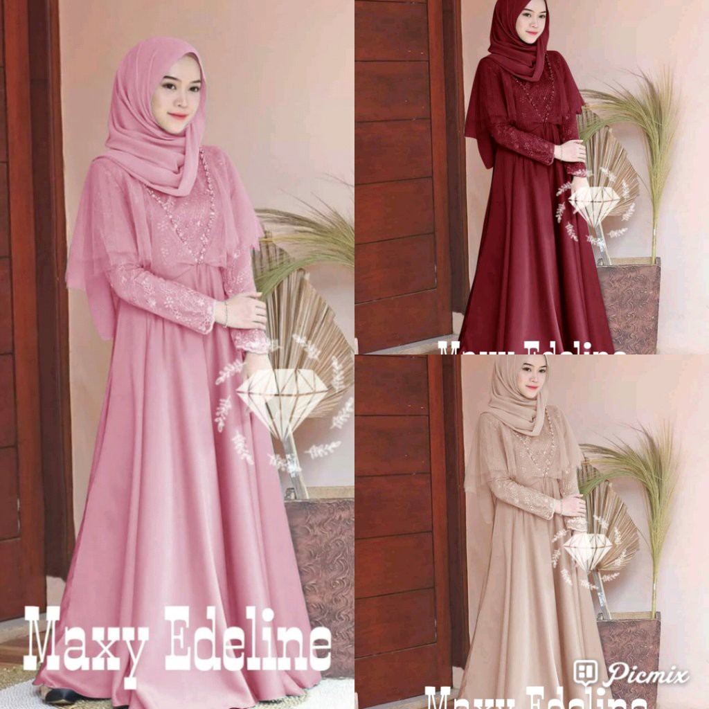 MAXY MUTIARA EDELINE / DRESS WANITA MUSLIM / GAMIS WANITA DEWASA / FASHION MUSLIMAH