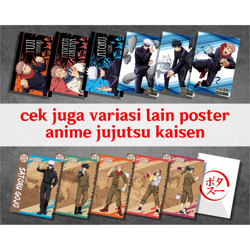 Kolesksi Poster Anime Jujutsu Kaisen A - Itadori Fushiguro Gojo Sukuna Maki Inumaki Nanami Yuuta - Size A4+