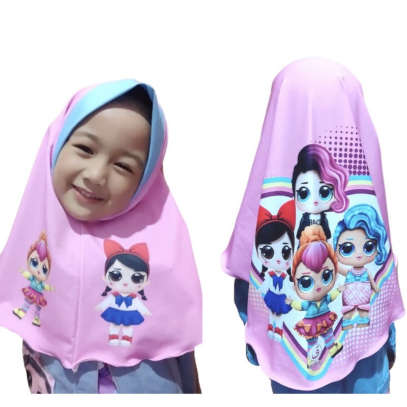 HIJAB INSTANT LOL 3D PINK / HIJAB ANAK KARAKTER LUCU / KERUDUNG ANAK KARAKTER