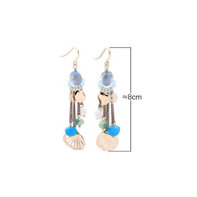LRC Anting Gantung Fashion Gold Glass Ball Studded Tassel Earrings F55542