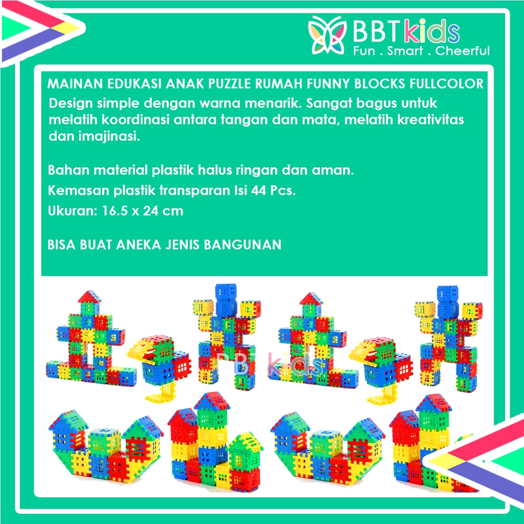 MAINAN EDUKASI ANAK PUZZLE BONGKAR PASANG HAPPY KIDS PLASTIK SERI RUMAH FUNNY BLOCKS FULLCOLOR