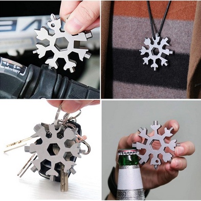 Snowflakes Multi Tool Pocket Wrench Saker Tool Kunci Salju 19 IN 1 Snowflake Shape Wrench  Mini bentuk gantungan kunci multifungsi Alat instalasi dan penghapusan Alat perbaikan mobil Alat Perbaikan Rumah Alat Perawatan Mesin Pertanian