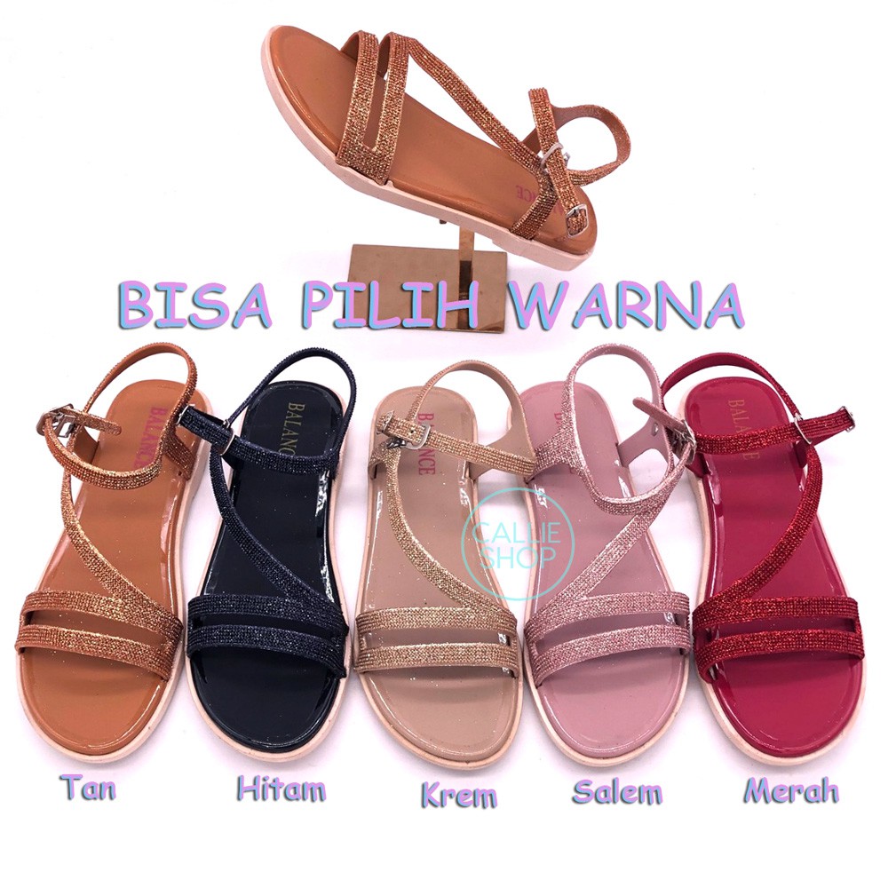  Sandal  Tali  Wanita  Ankle Strap Jelly  Glitter Callie Shop 