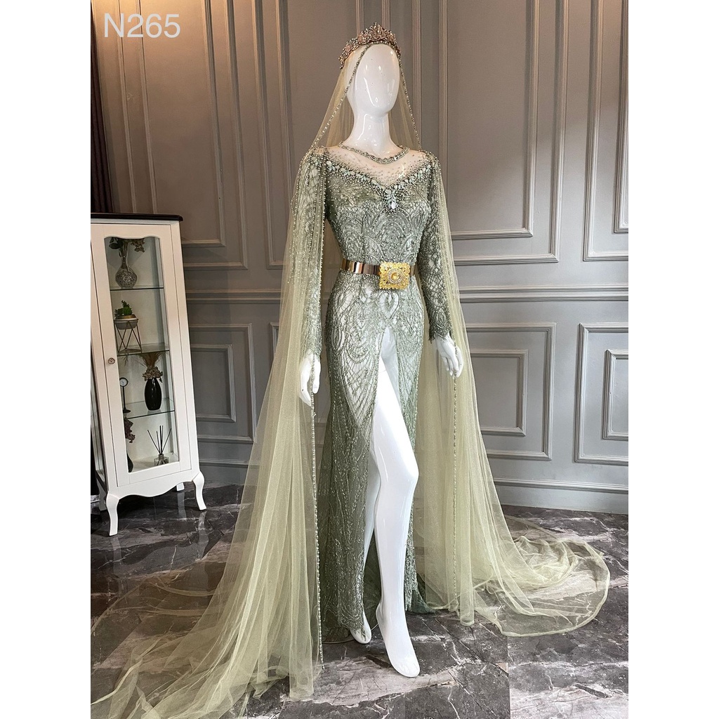 Kebaya pengantin wanita modern sage slayer+veil