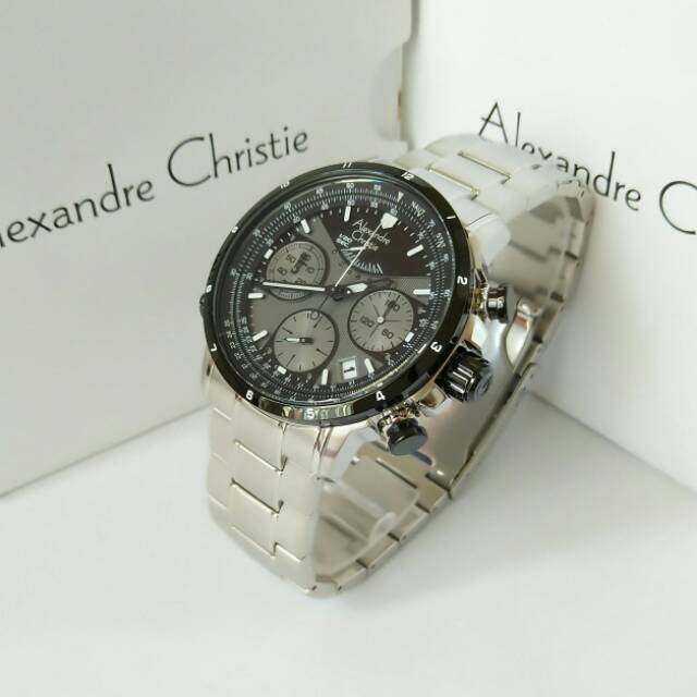 Jam tangan pria _ alexandre christie 6394 silver black original