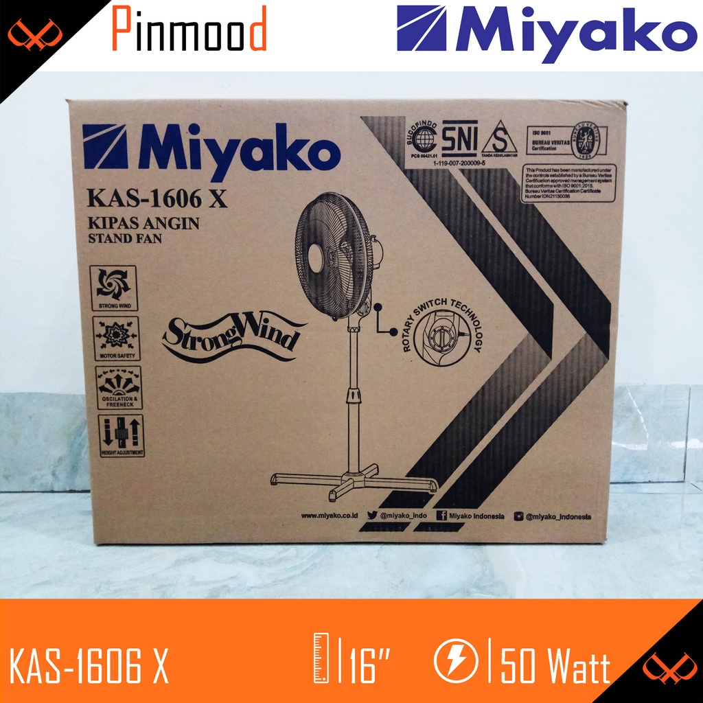 MIYAKO KAS-1606 X STAND FAN / KIPAS BERDIRI 16 INCH STANDFAN ANGIN KENCANG LOW WATT MURAH KAKI SILANG