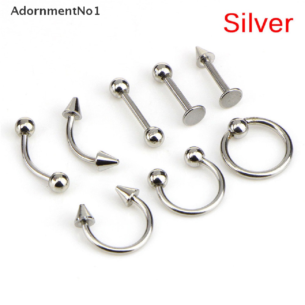 (AdornmentNo1) 8pcs / Set Anting Tindik Alis / Hidung / Bibir / Telinga Bahan Stainless Steel 16G Untuk Wanita