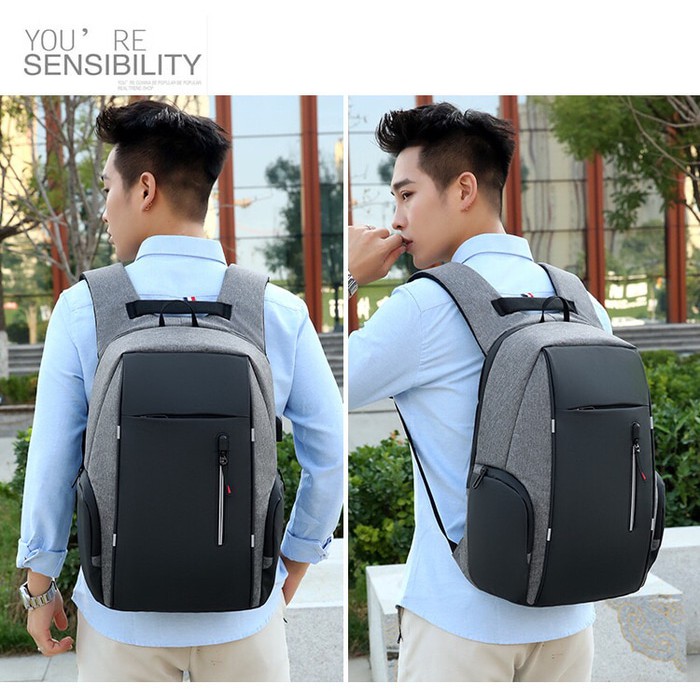 New Anti Thief Backpack Tas Ransel Usb Anti Maling Terbaru 1322 - Abu-abu F1I7