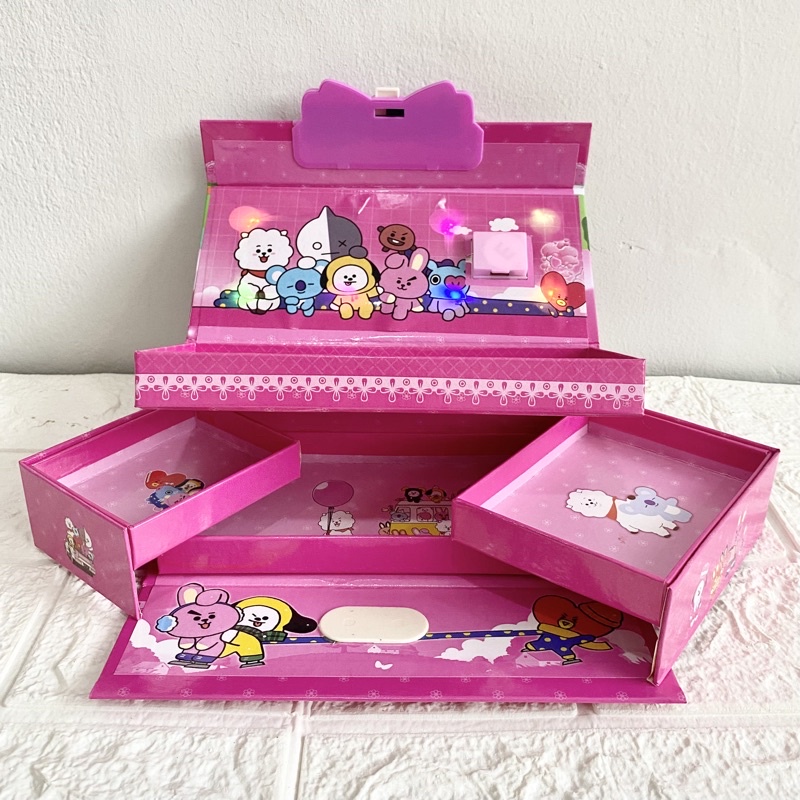 Kotak Pensil Koper Kode Lucu Karakter BTS BT21 untuk Anak Bertingkat 3D + lampu - Tempat Pensil - Pe