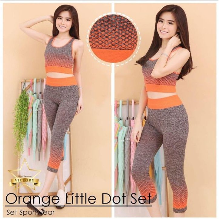 ORANGE LITTLE DOT SET / Setelan Olahraga Setelan Senam Setelan Zumba Setelan Yoga Baju Senam Import
