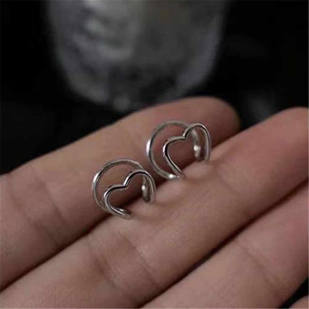 Anting Klip Tanpa Lubang Telinga Bentuk Hati Geometris Sisi Ganda Gaya Retro Untuk Aksesoris Wanita